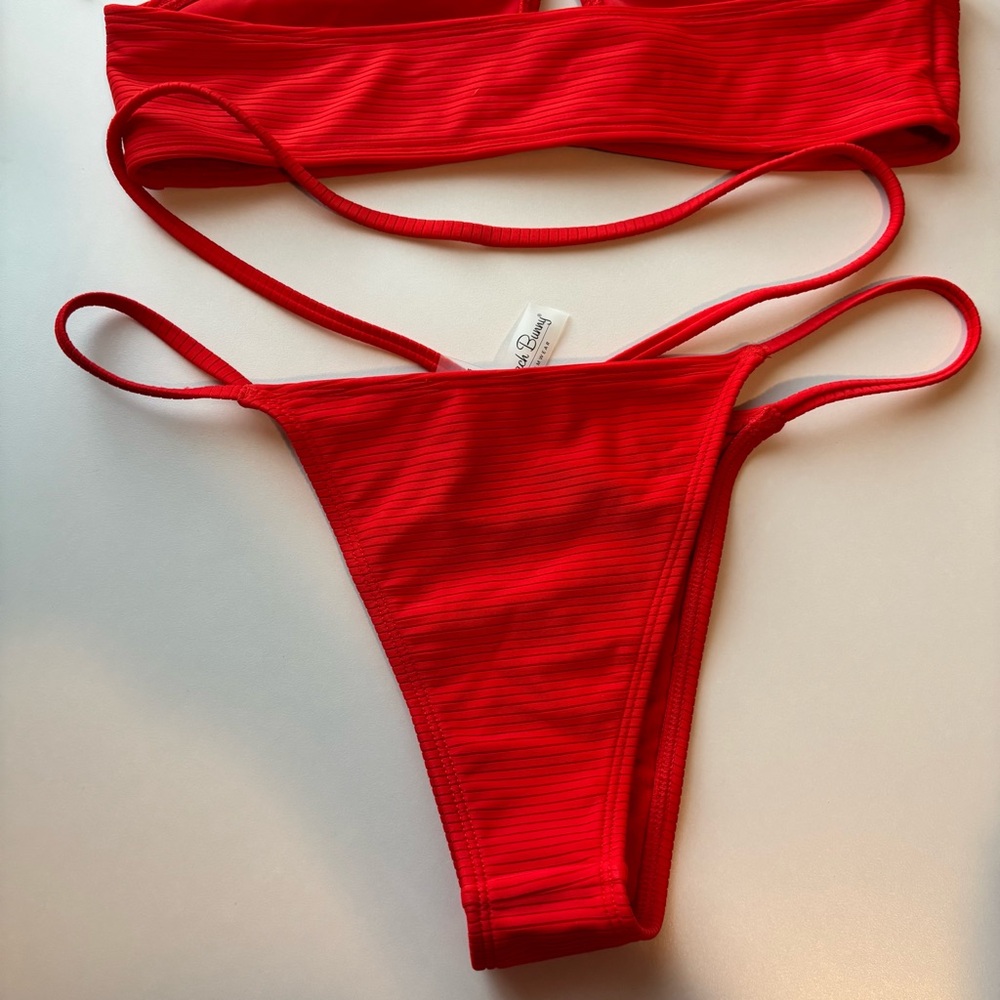 New Beach Bunny Simone Bikini Set S Red Collar Top Luxe Swim Statement Glam - Picture 10 of 10